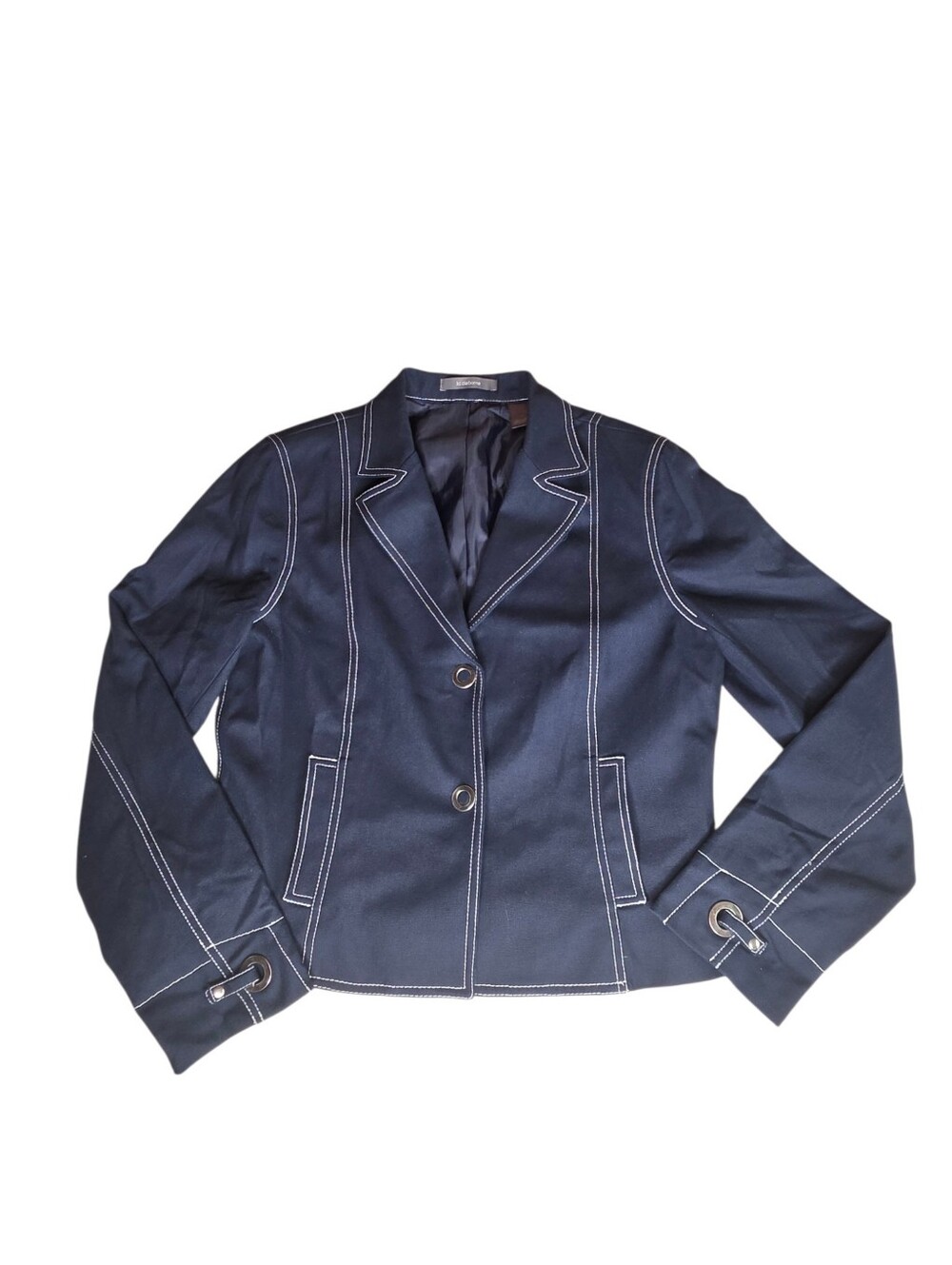 Liz Claiborne Blazer Size 10 Navy Contrast Stitch Cotton Stretch - Picture 7 of 13